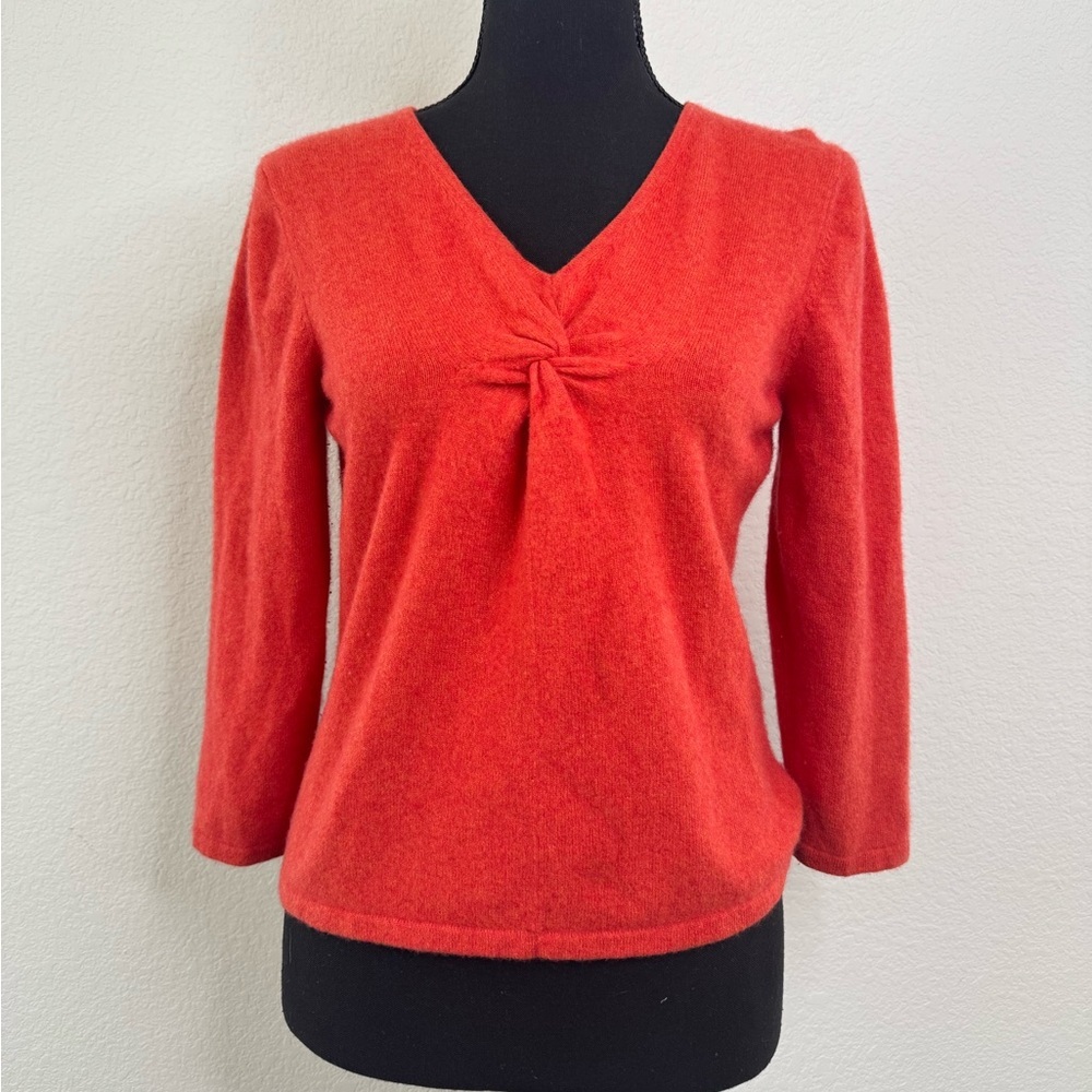 Valerie Stevens Women’s 100% Cashmere Sweater Pullover Top Knot Front Red Preppy